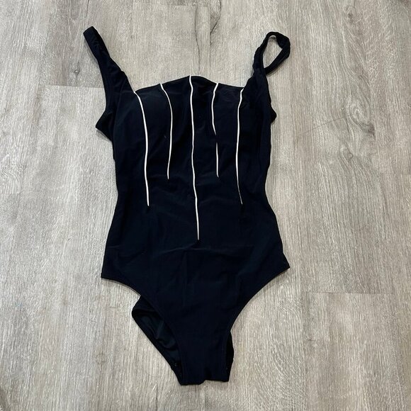 Gottex Women’s Black White One Piece Square Neck Swimsuit Bathing Suit Size 10 - Picture 2 of 5